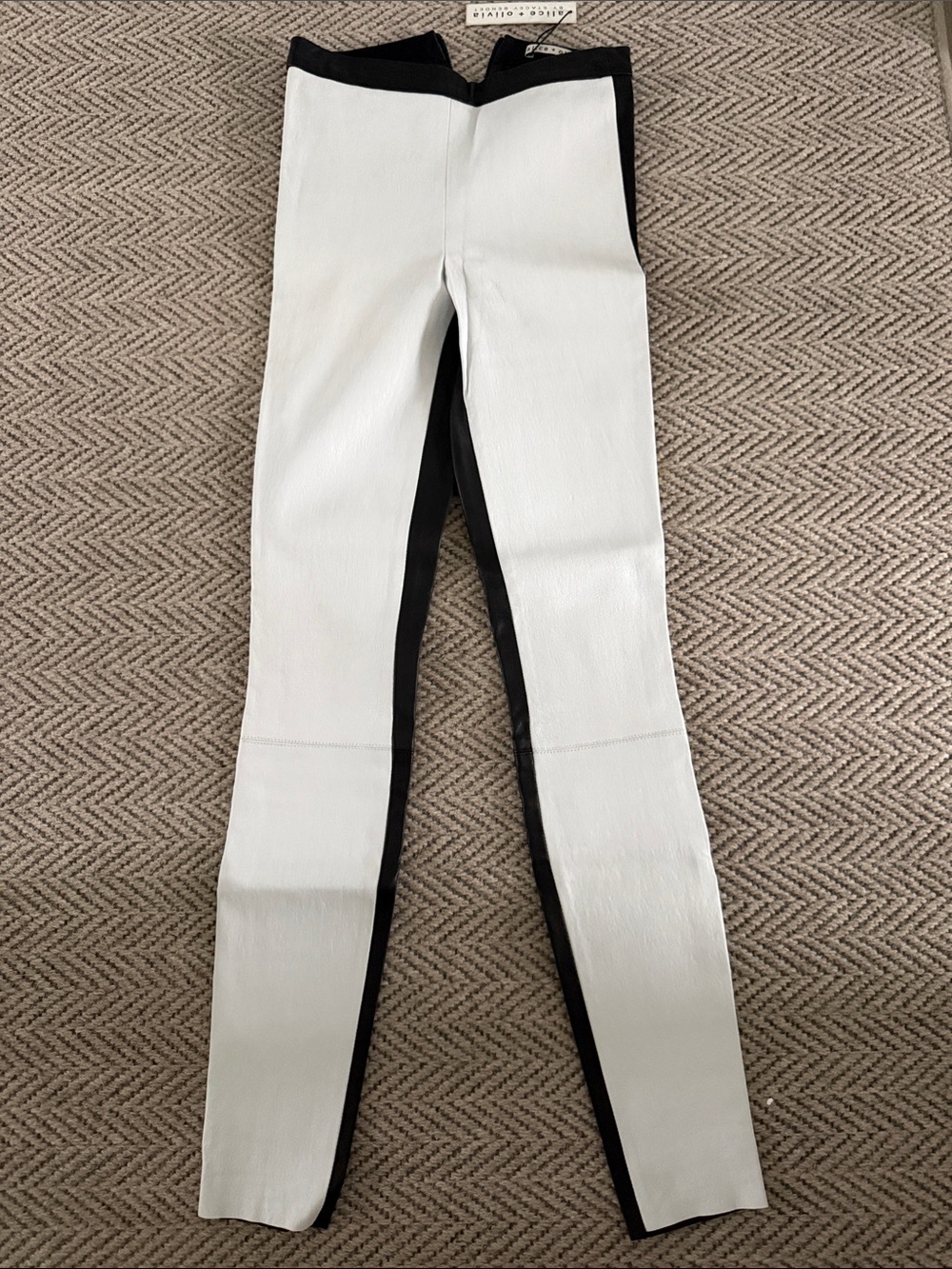 Alice + Olivia NWT genuine leather Pants with Black Side Panels